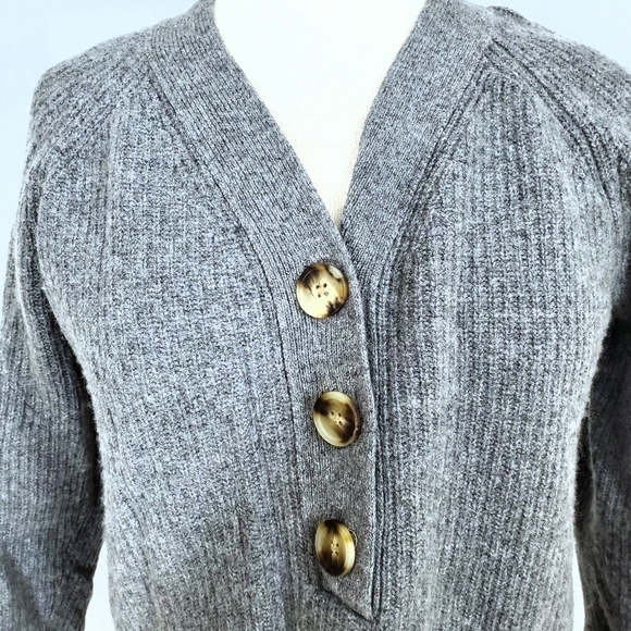 Madewell Merino Wool Lyle Rib Henley Chunky Grey Sweater - Picture 3 of 8